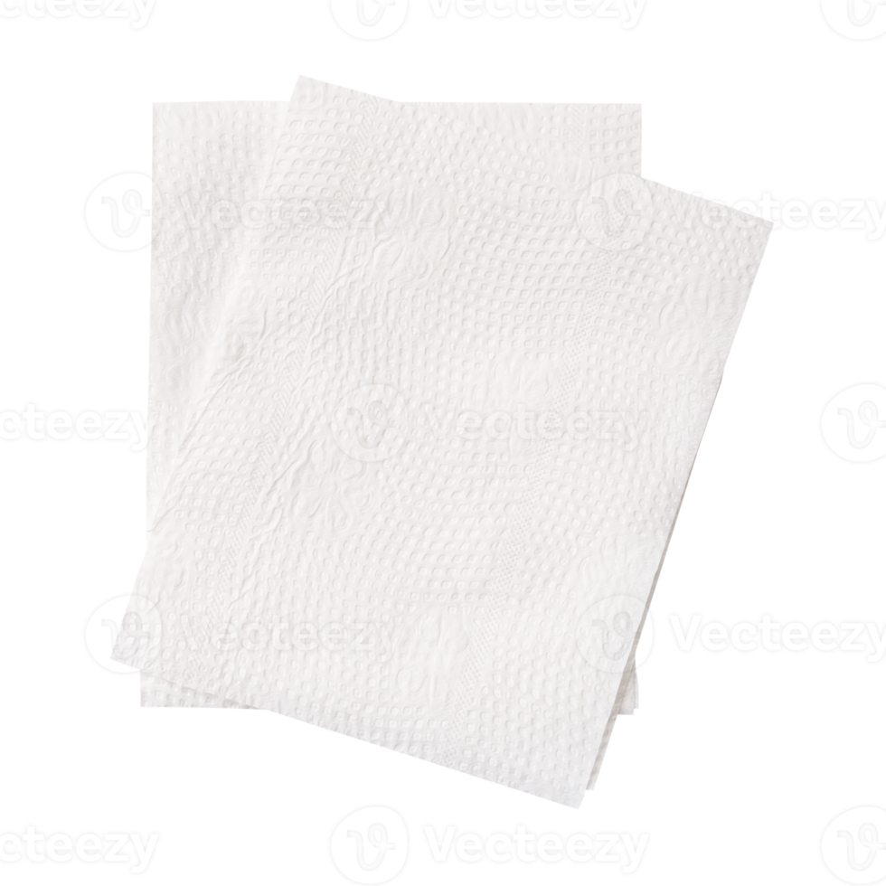 Top view of two folded white tissue paper in stack isolated in file format png