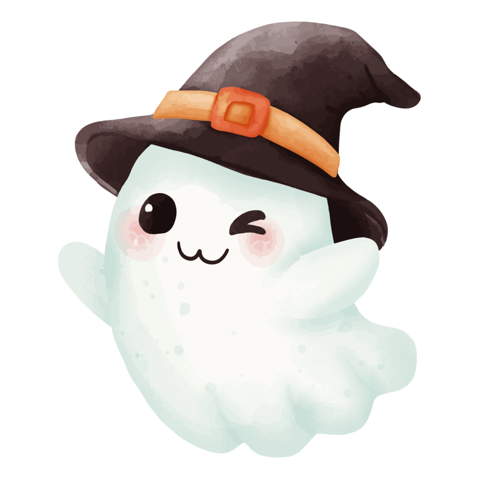 Winking Ghost with Witch Hat Ready for Halloween png