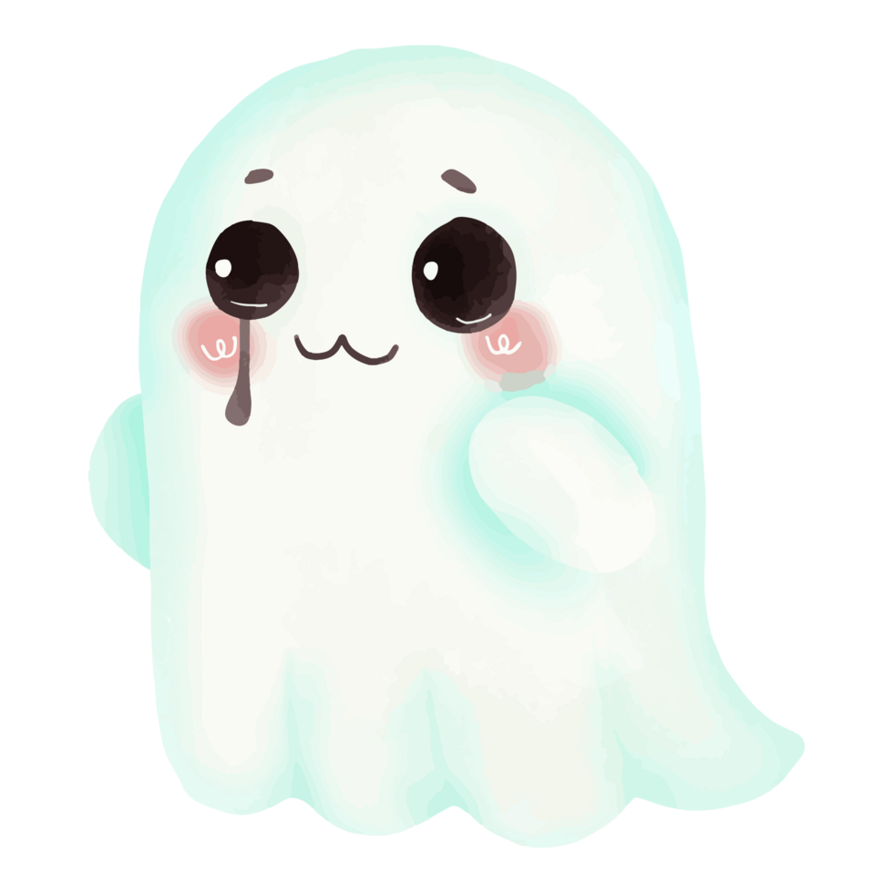 Adorable Teary-Eyed Ghost in Watercolor Style png