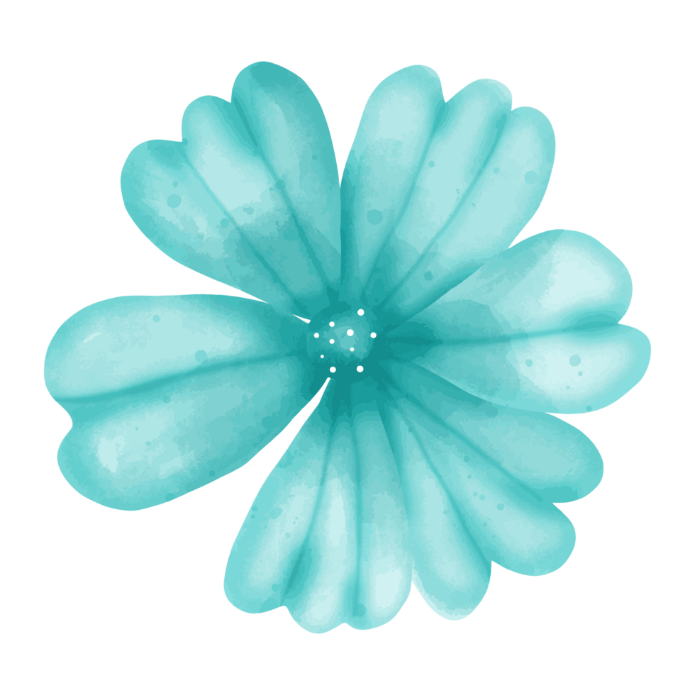 Bright Aqua Watercolor Flower with Delicate Petals png