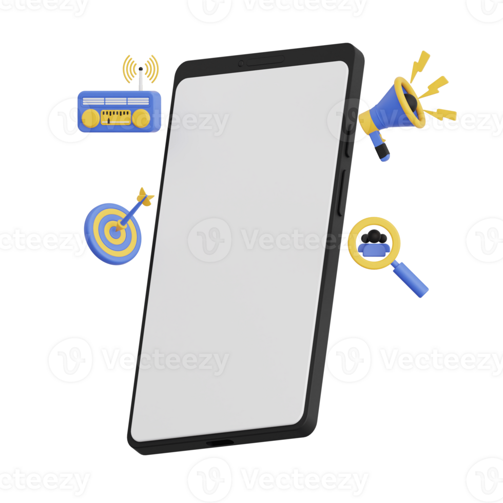 3d render smartphone with white space screen for mockup with Advertisement and Marketing concept. Transparent background illustration png