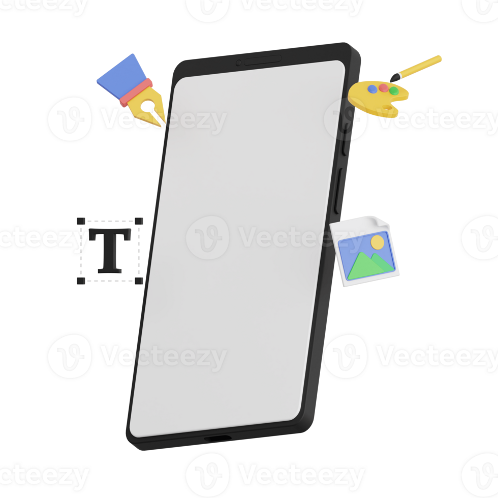 3d render smartphone with white space screen for mockup with Graphic Design concept. Transparent background illustration png