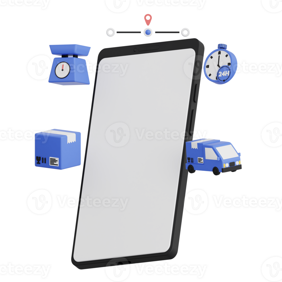 3d render smartphone with white space screen for mockup with Delivery concept. Transparent background illustration png