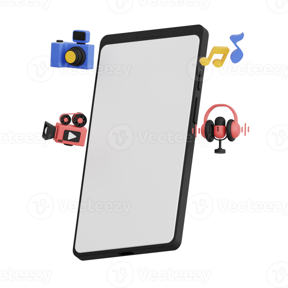 3d render smartphone with white space screen for mockup with Entertainment concept. Transparent background illustration png