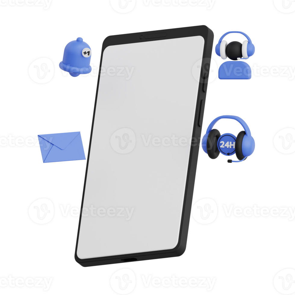 3d render smartphone with white space screen for mockup with Customer Service concept. Transparent background illustration png