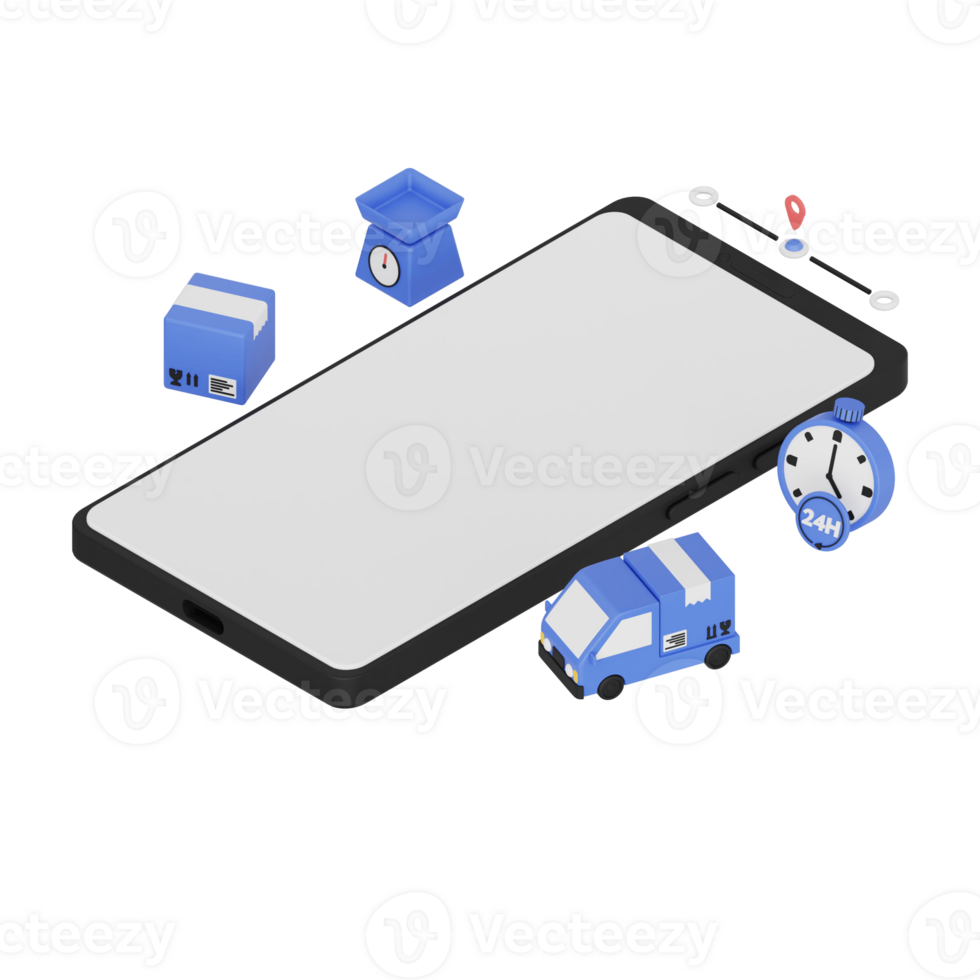 3d render isometric smartphone with white space screen for mockup with Delivery concept. Transparent background illustration png
