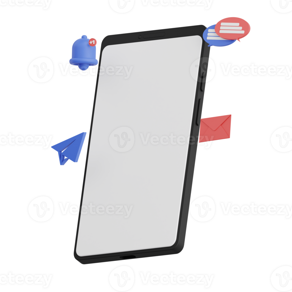 3d render smartphone with white space screen for mockup with Message concept. Transparent background illustration png