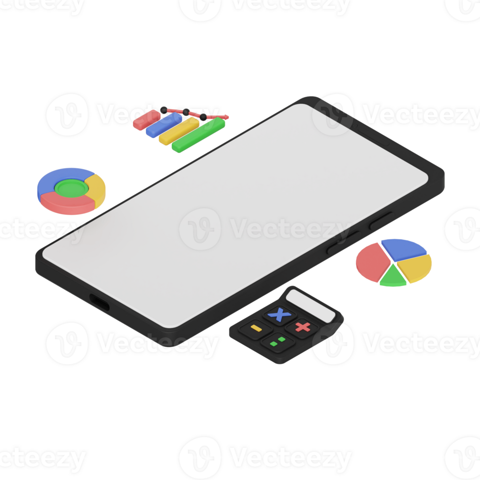 3d render isometric smartphone with white space screen for mockup with Analytic concept. Transparent background illustration png