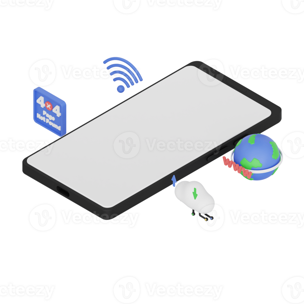 3d render isometric smartphone with white space screen for mockup with Network Browser concept. Transparent background illustration png