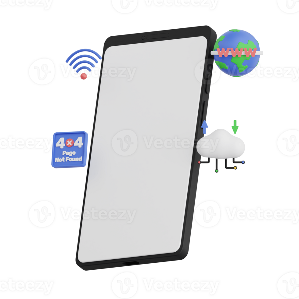 3d render smartphone with white space screen for mockup with Network Browser concept. Transparent background illustration png
