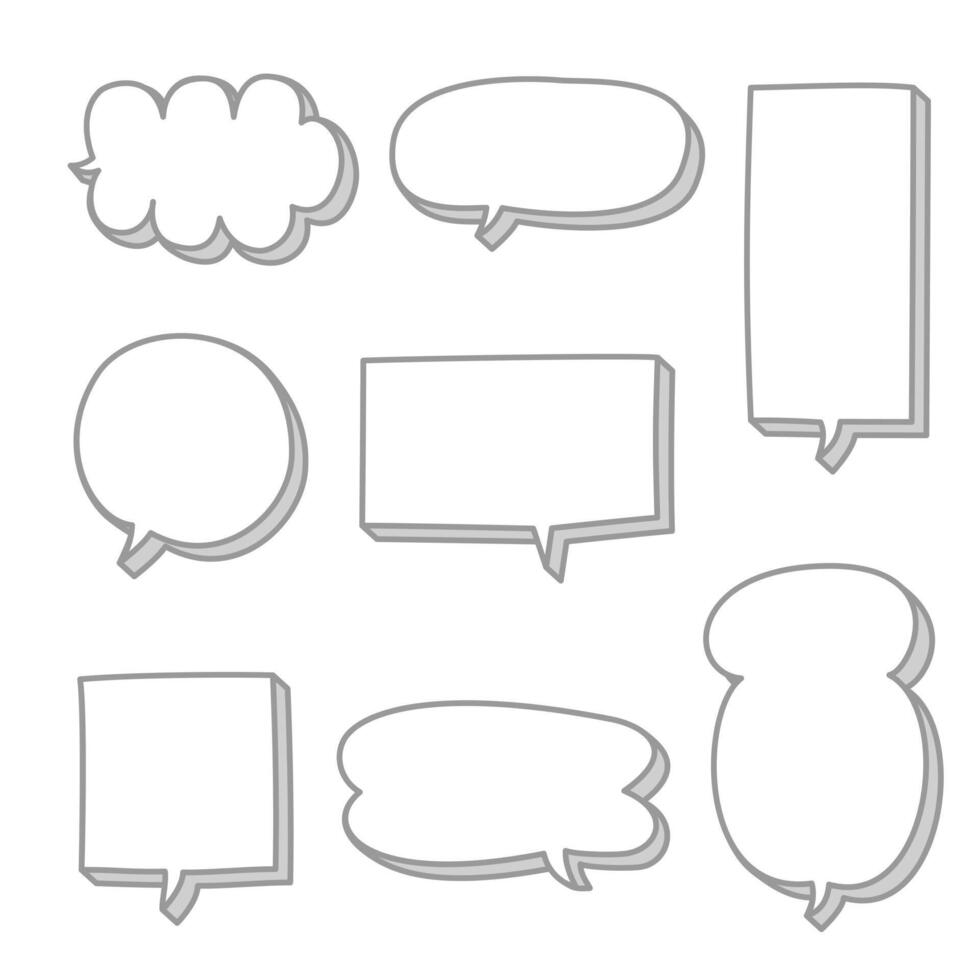 3d Black and white hand draw speech bubble balloon, icon sticker memo keyword planner text box banner vector