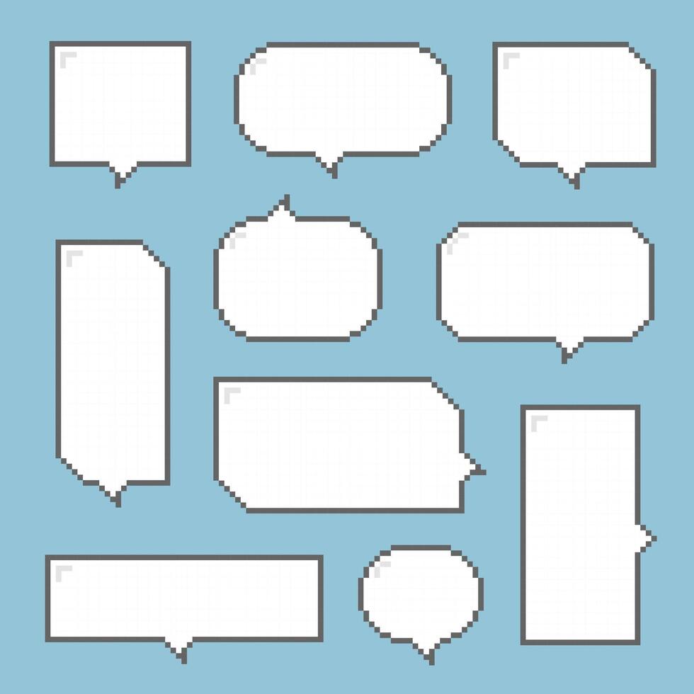 collection set of retro game 8bit pixel speech bubble balloon black and white color vector