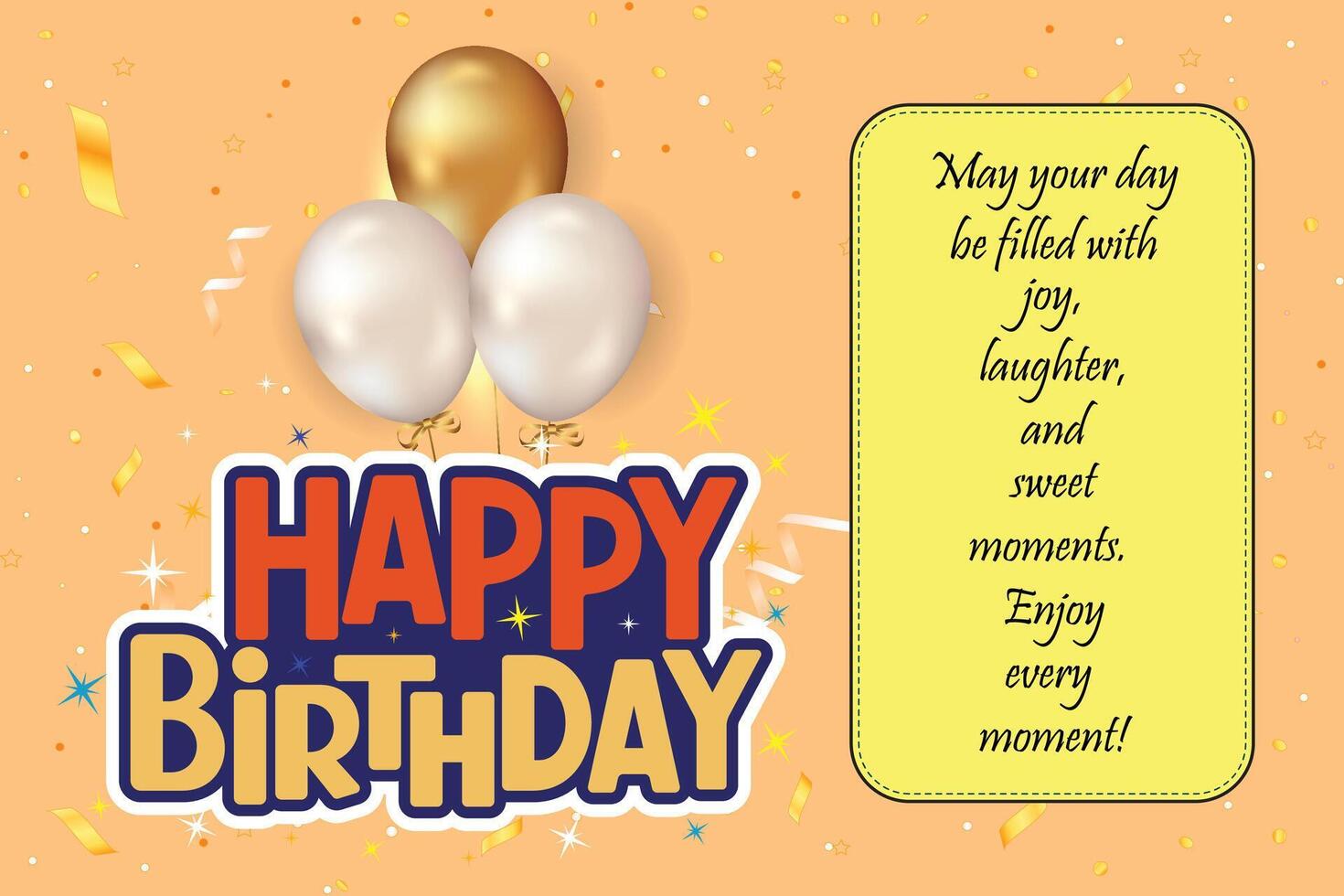 Happy birthday greeting text with yummy cake element decoration for kids party occasion vector