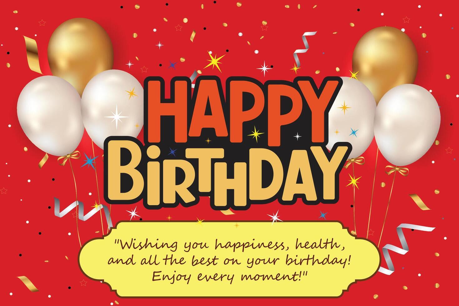 Happy birthday greeting text with yummy cake element decoration for kids party occasion vector
