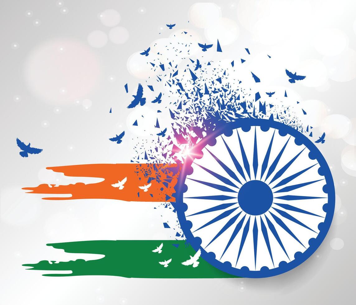 Indian flag freedom, flying birds illustration vector