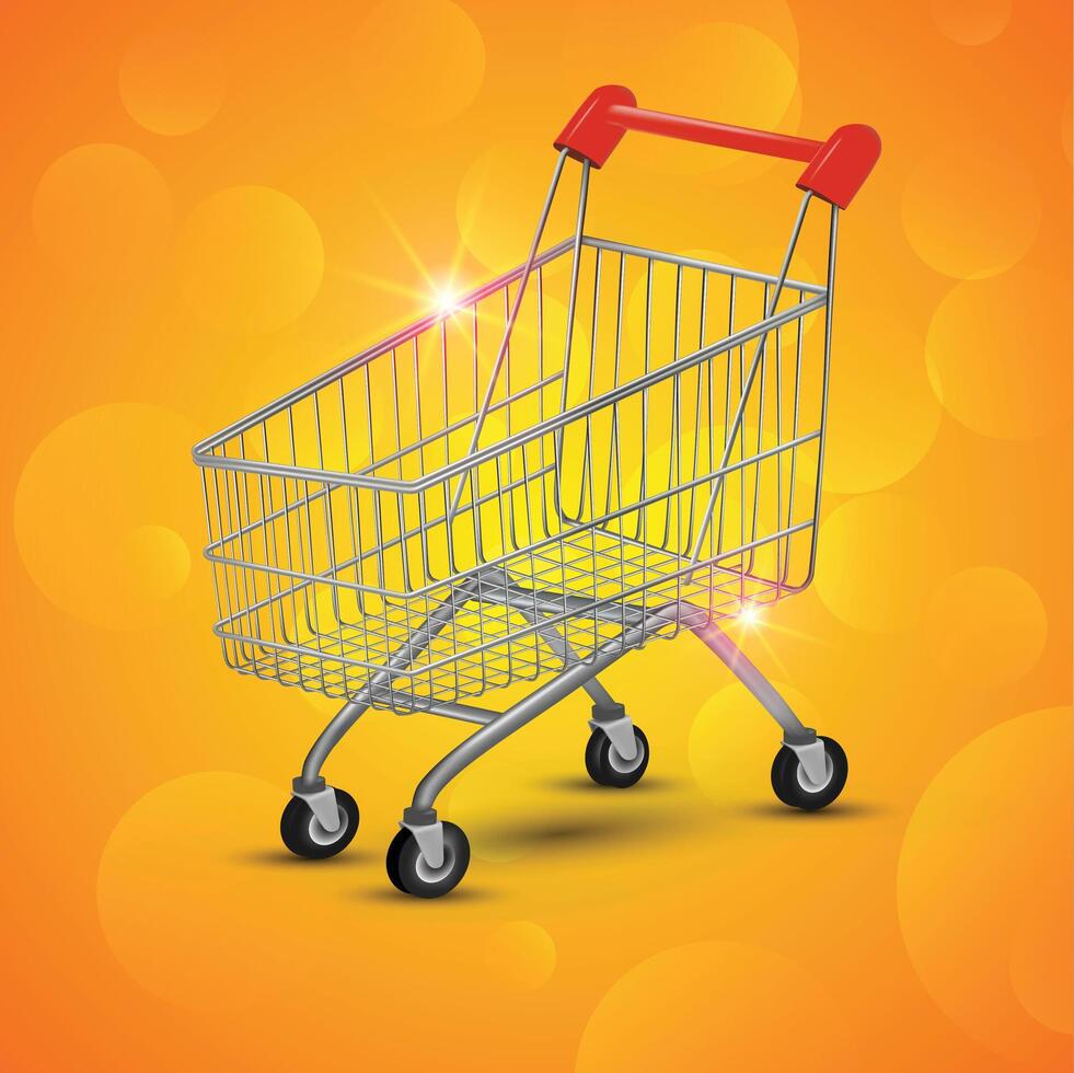 Metallic supermarket pushcart. shopping cart or realistic trolley. Empty cart. illustration vector