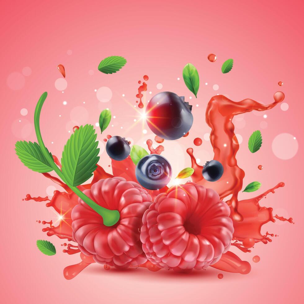 Whole Blackberry, raspberry with green leaf, tail vector