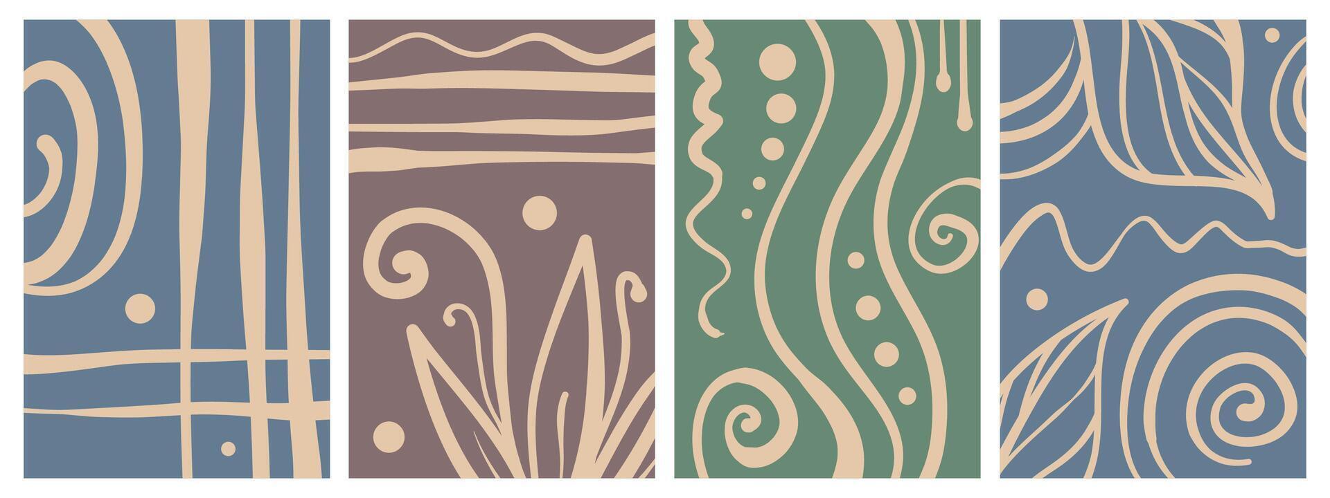 Set of stylish templates with organic abstract shapes and lines in nude colors. Pastel background in minimalist style. Contemporary art. vector