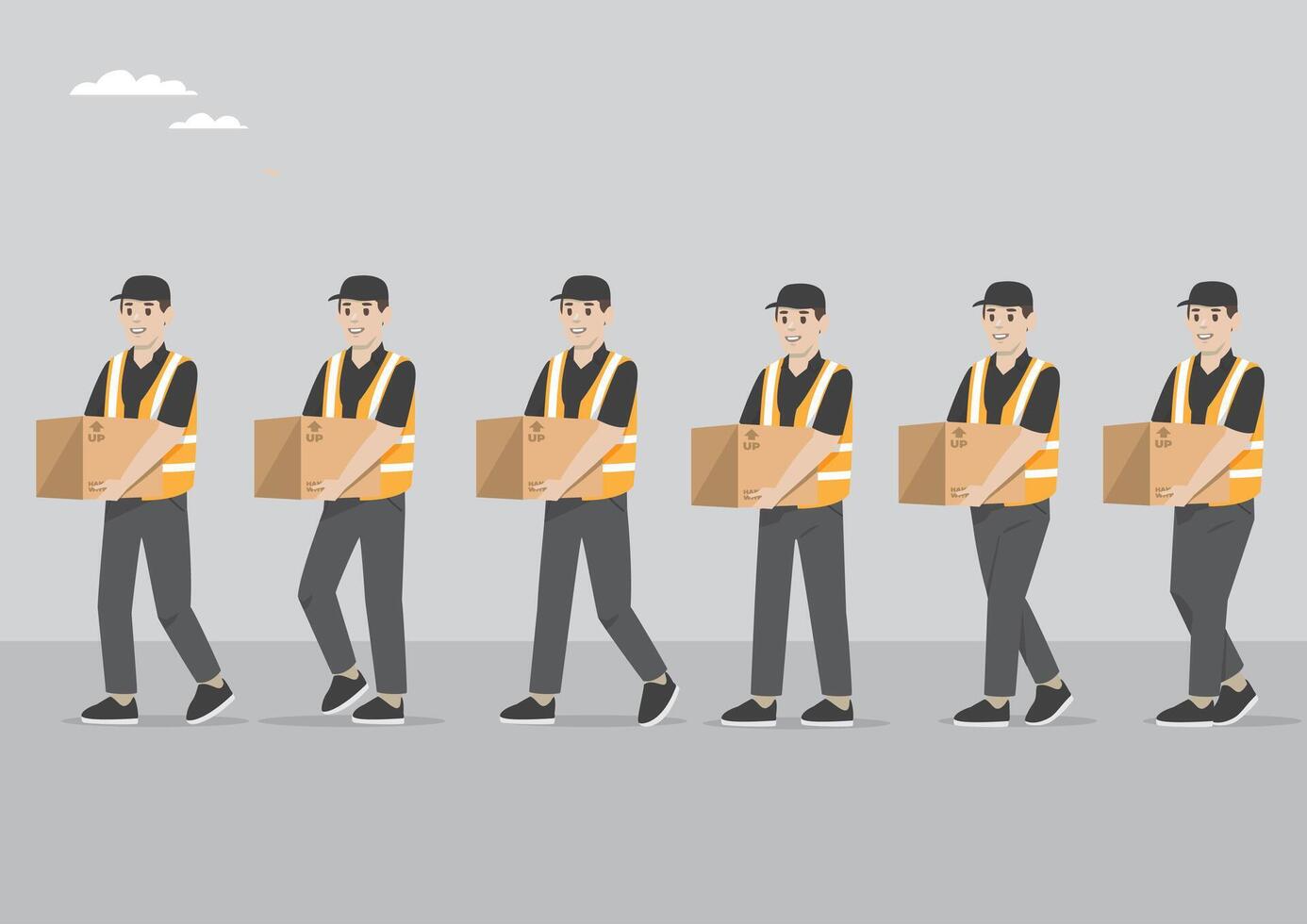 expedition man delivering item goods doing shipping activity in working uniform vector