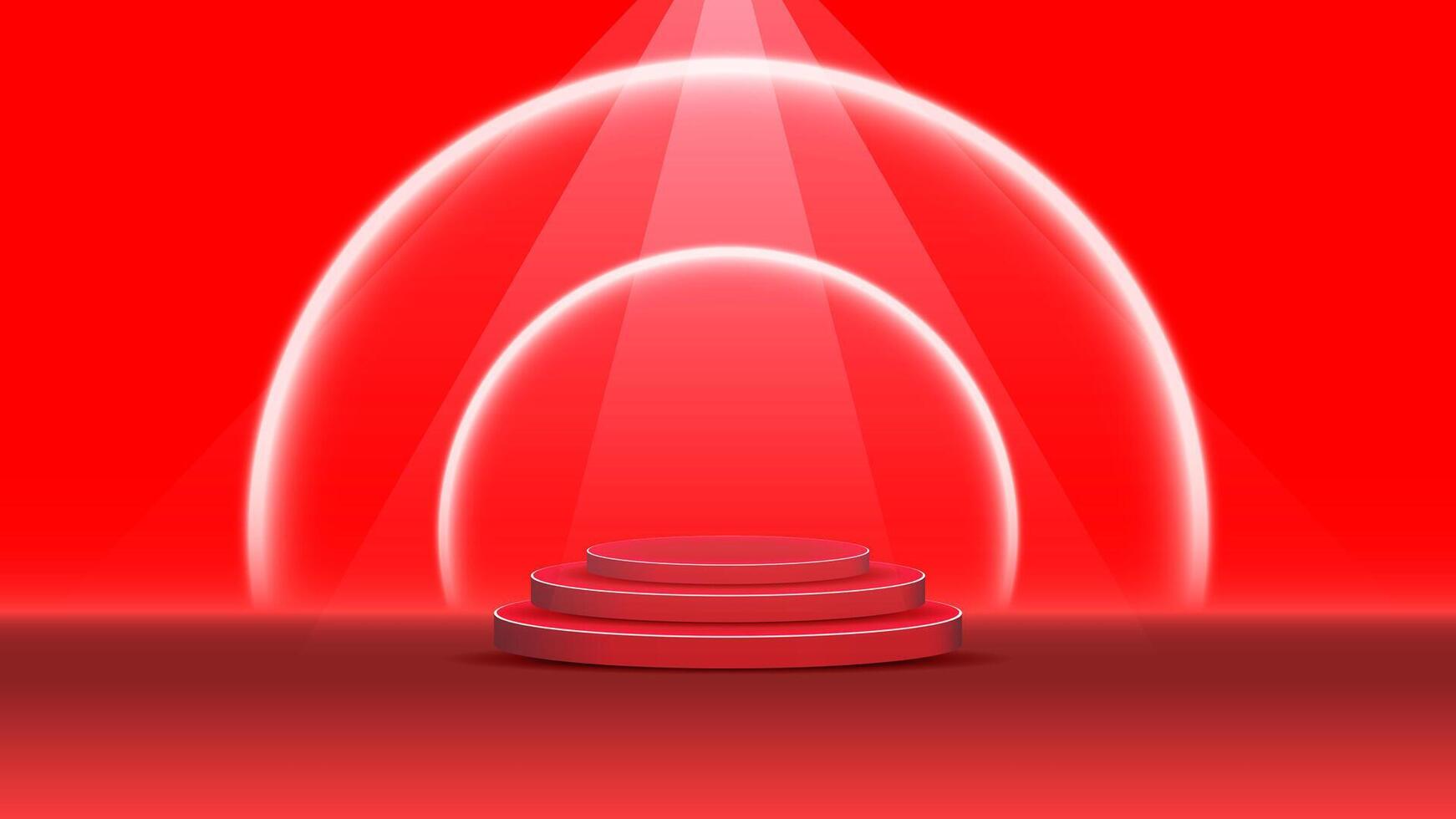 red podium with white glow light for show with red background vector