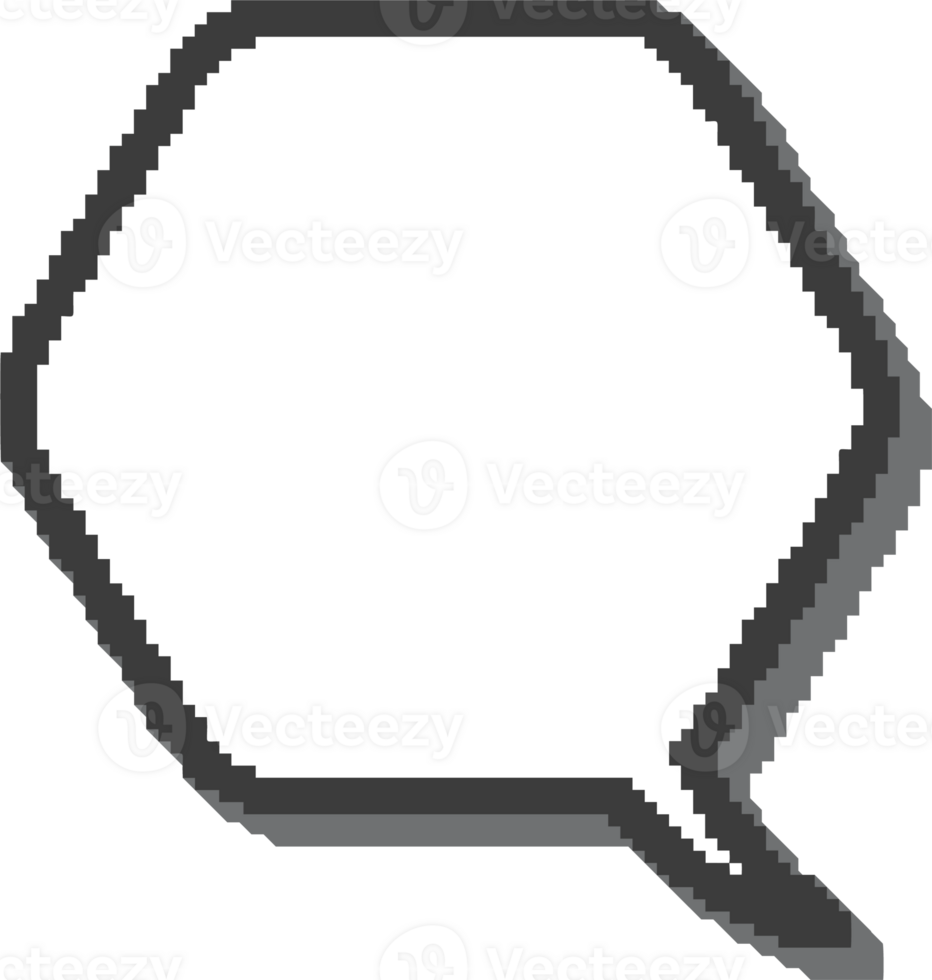 Pixel speech bubble for game design and chart. Retro chat box for dialog comment and messages. Conversation balloon hexagon shape. 8 bit cartoon element png