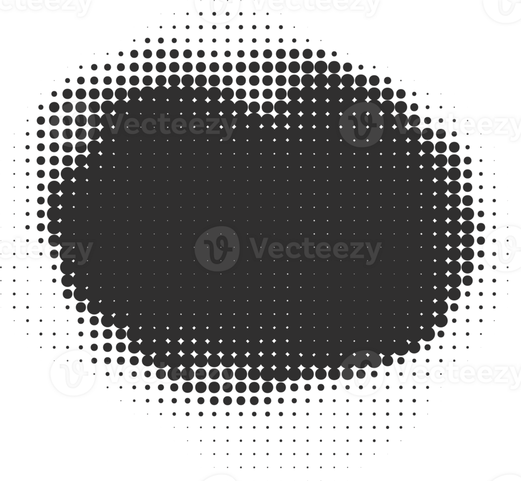 Halftone dotted shape. Paint blob with noisy effect. Abstract splatter circle shape. png
