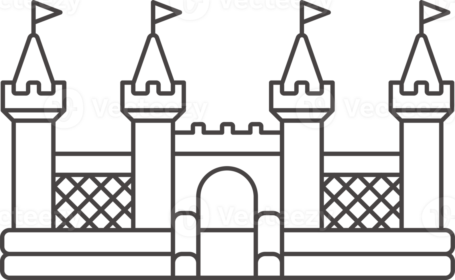Bouncy castle icon. Inflatable house trampoline with slide for jumping. Playground outline pictogram for kids zone amusement park and summer party. Inflated elastic equipment png