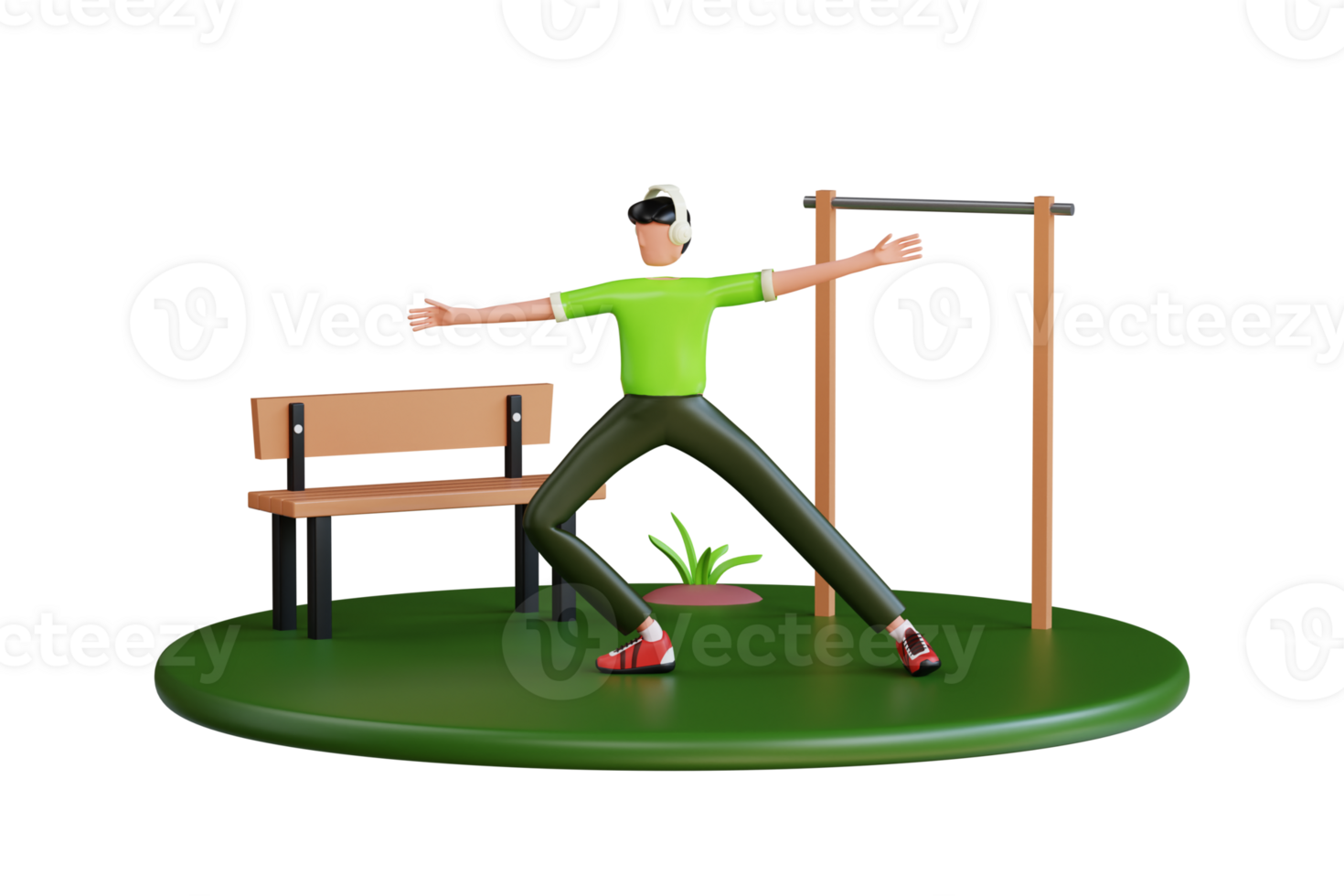 Man doing exercise in the park 3d illustration. Man doing sport exercise activity in park 3d illustration png