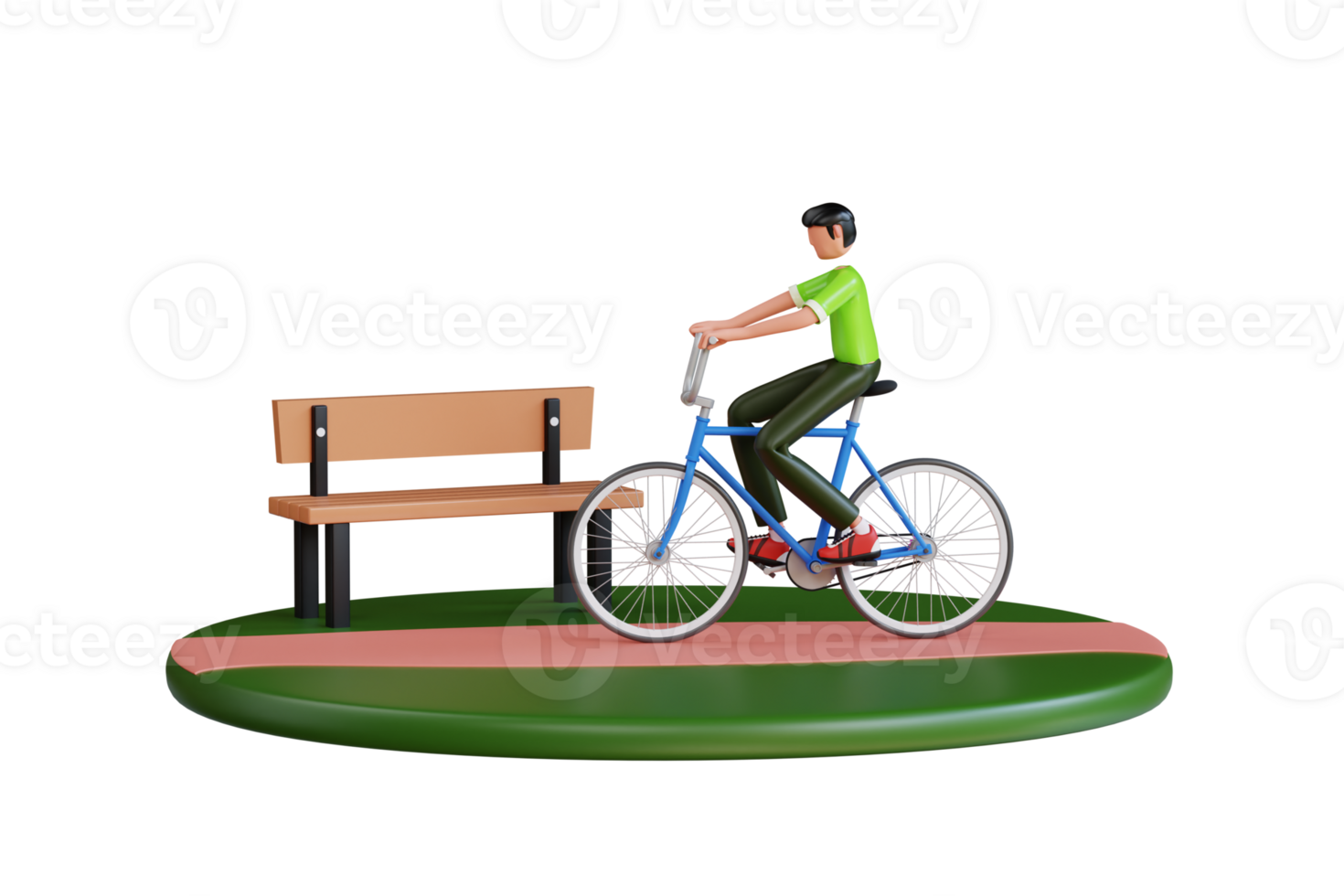 riding bycycle in the park 3d illustration. riding bycycle in a natural environment 3d illustration png