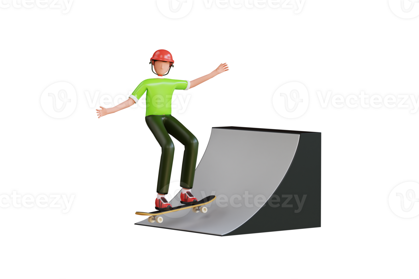Man skateboarding in park 3d illustration. Riding on Skateboard in City Park 3D Illustration png