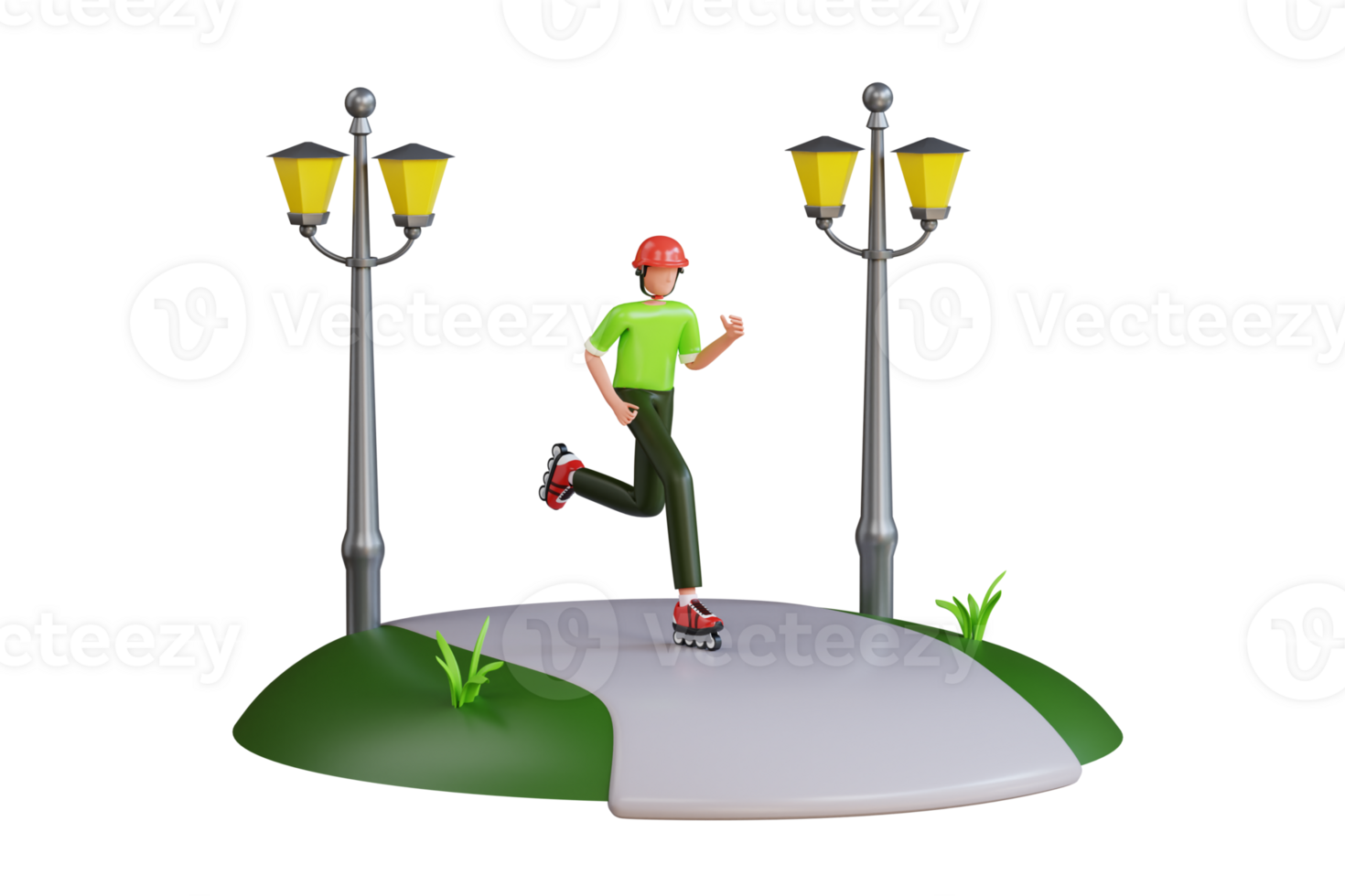 Man doing skating in park 3d illustration. rollerblading in the park 3d illustration png