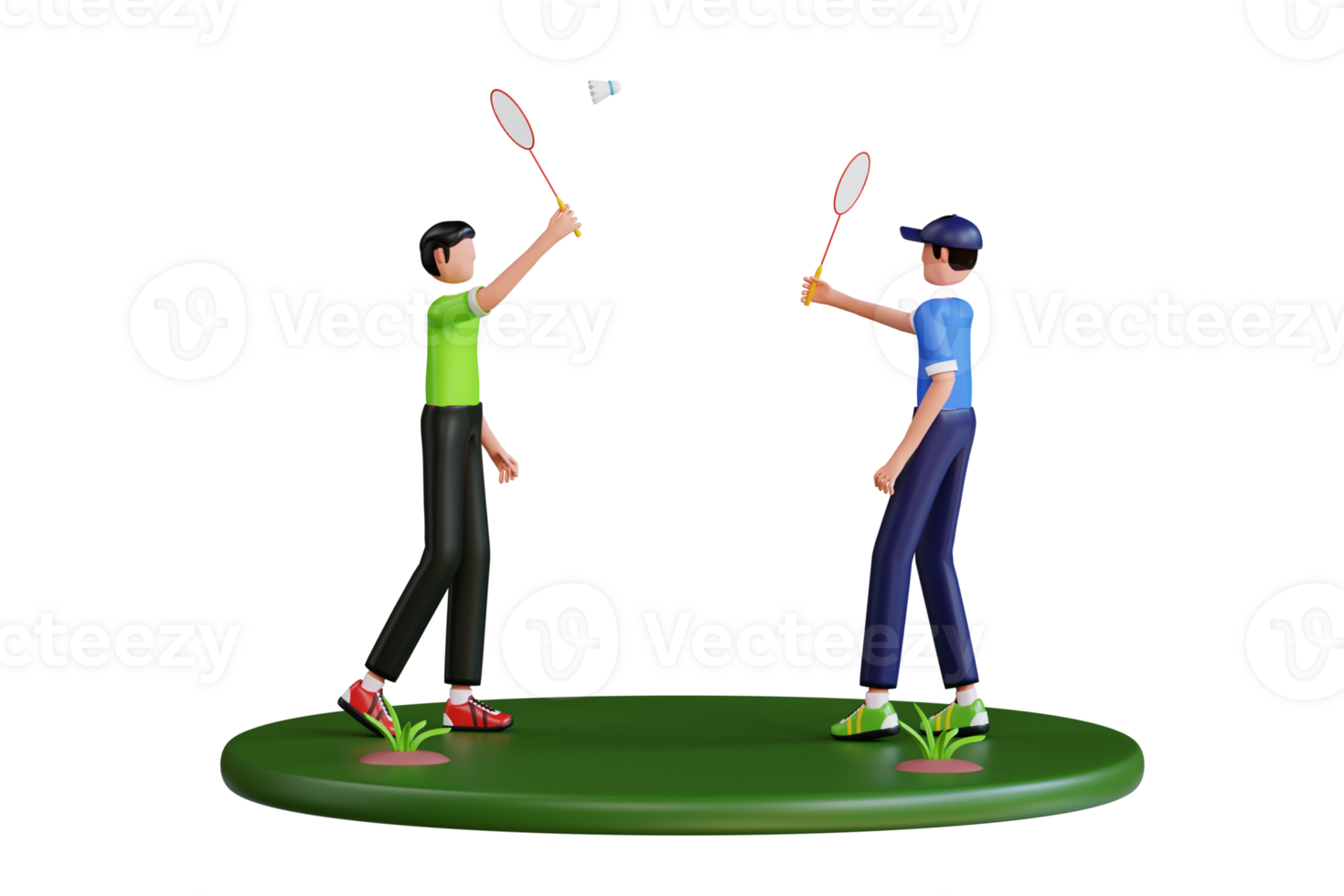People Playing Badminton in Public Park 3D Illustration. Men playing badminton in park 3d illustration png