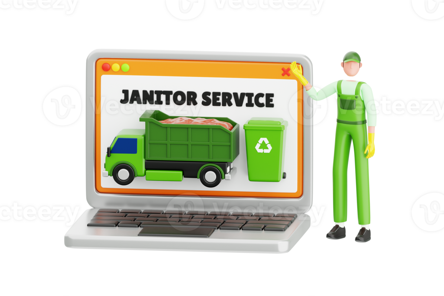 Online Cleaning Service 3D Illustration. Cleaning company or janitor service online 3d illustration png