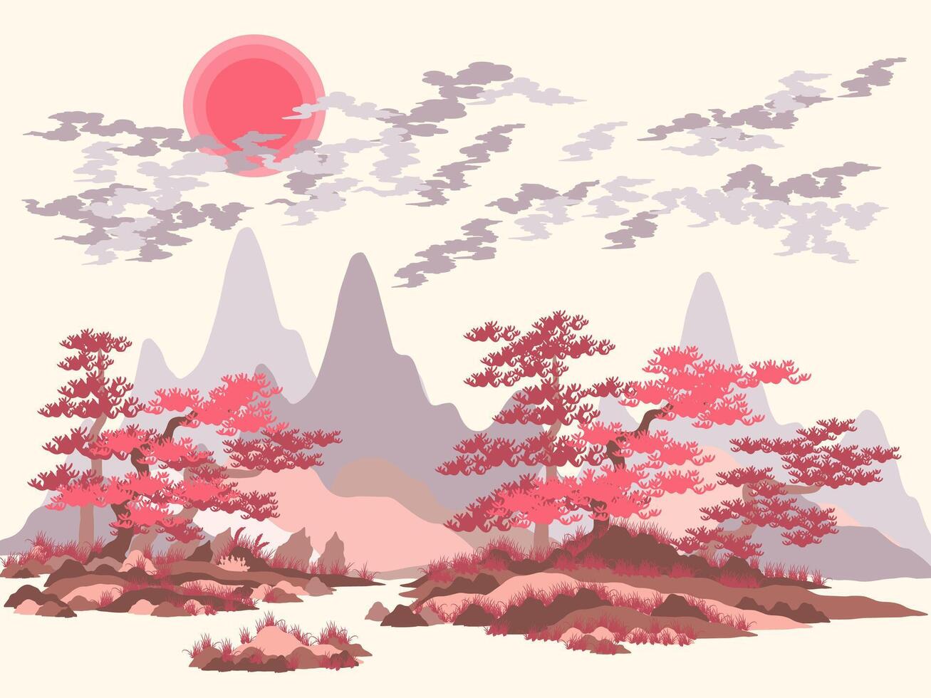 Design Wallpaper Asian Chinese Mountain Cloud Landscape vector