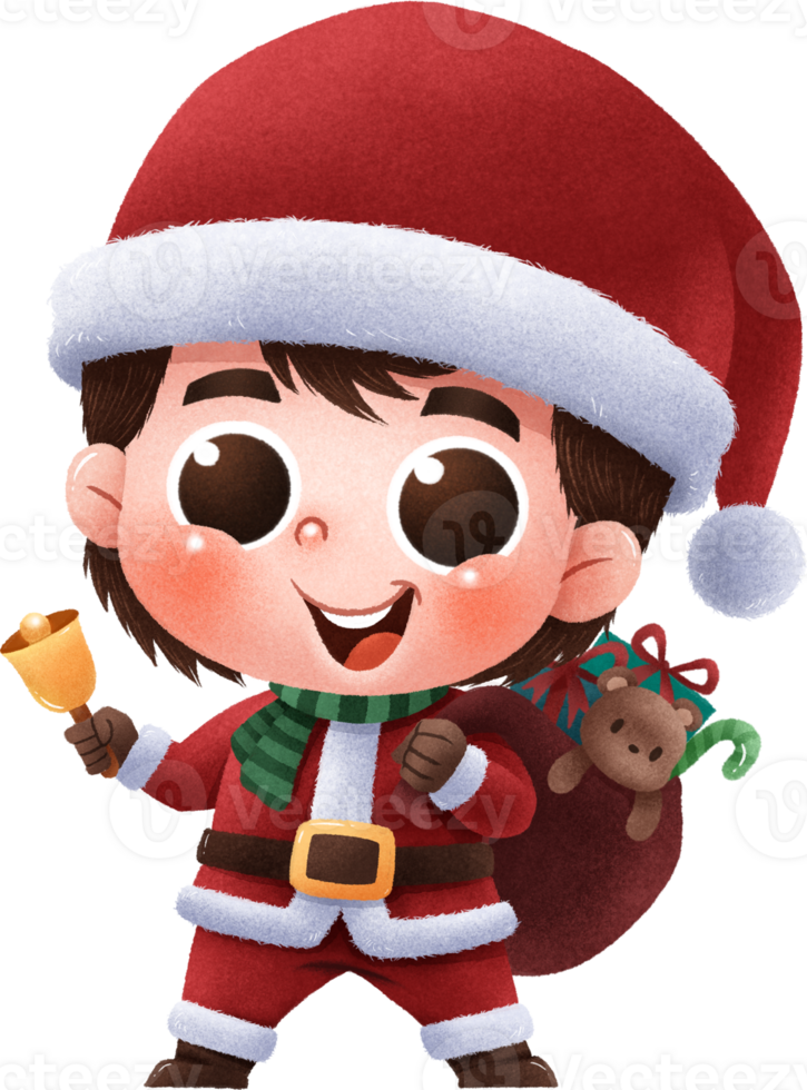 cute cartoon children. Santa Claus costume. png