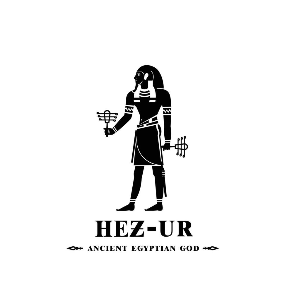 Silhouette of ancient egypt god hez ur, god of music who played the sistrum vector