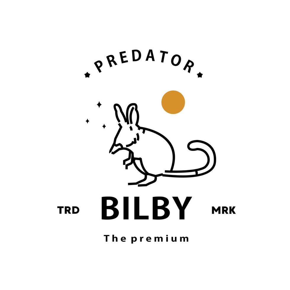 vintage retro hipster bilby logo outline monoline art icon vector