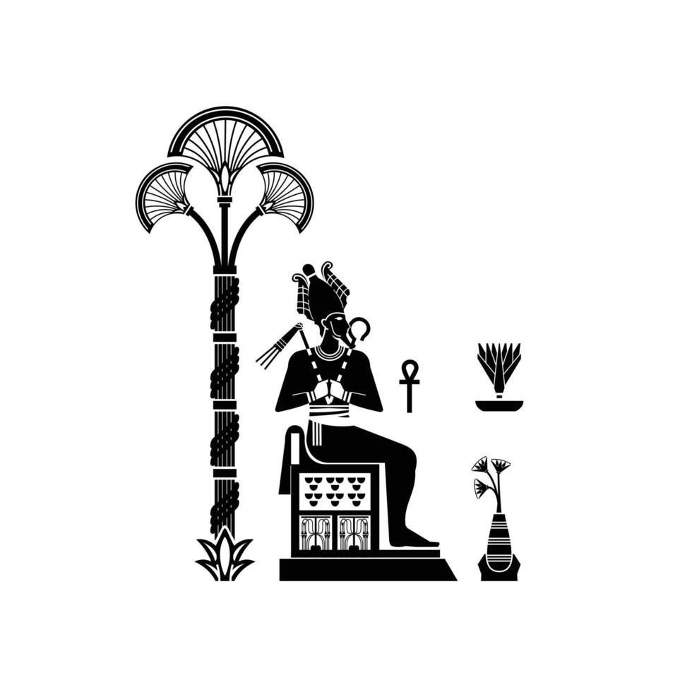 Silhouette of ancient egypt god osiris , middle east death king with crown and scepter vector