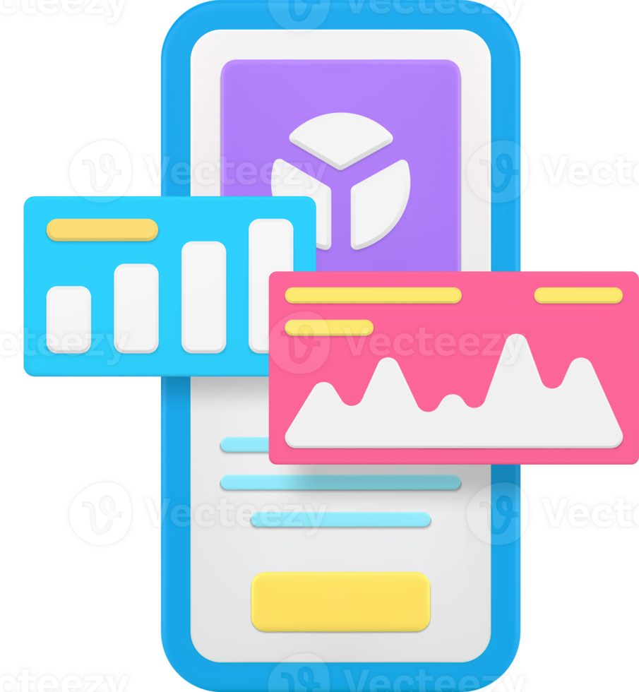 Business analyzing statistic report monitoring smartphone application 3d icon png
