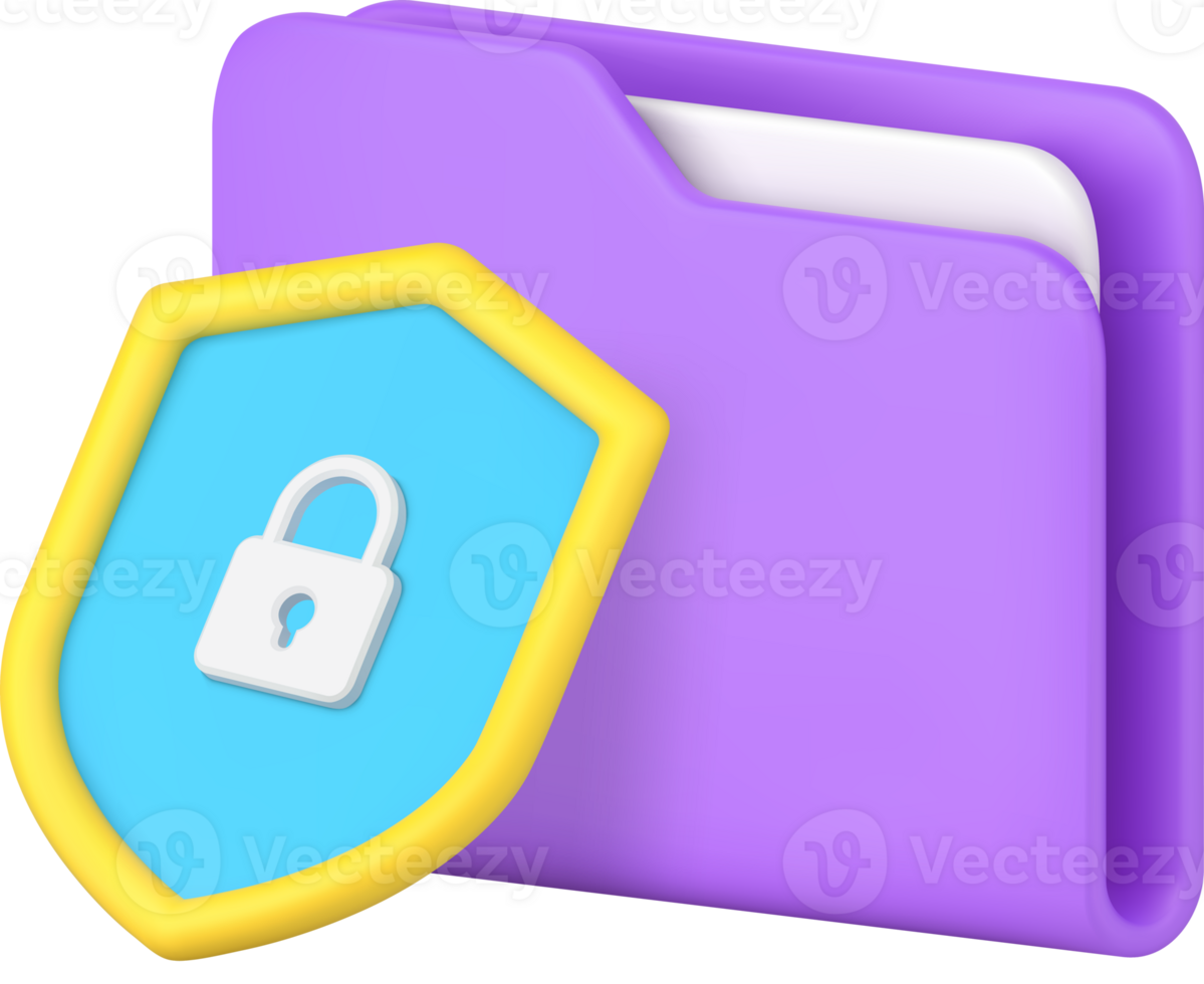 Document file folder protection information business data security access 3d icon png