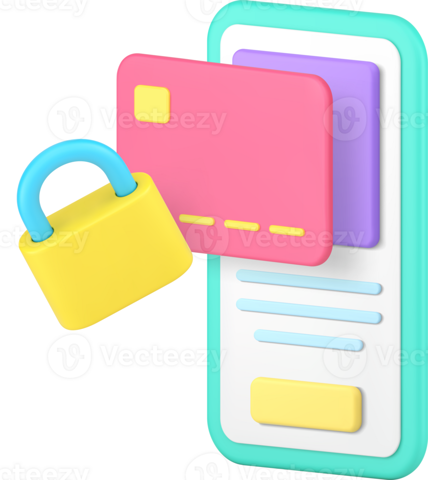 Online banking digital wallet account protection smartphone application 3d icon png