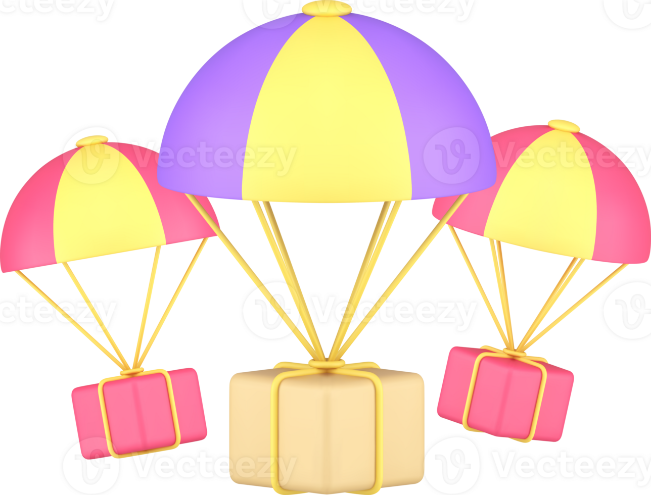 Air delivery service parcel shipment cardboard box with parachute 3d icon png