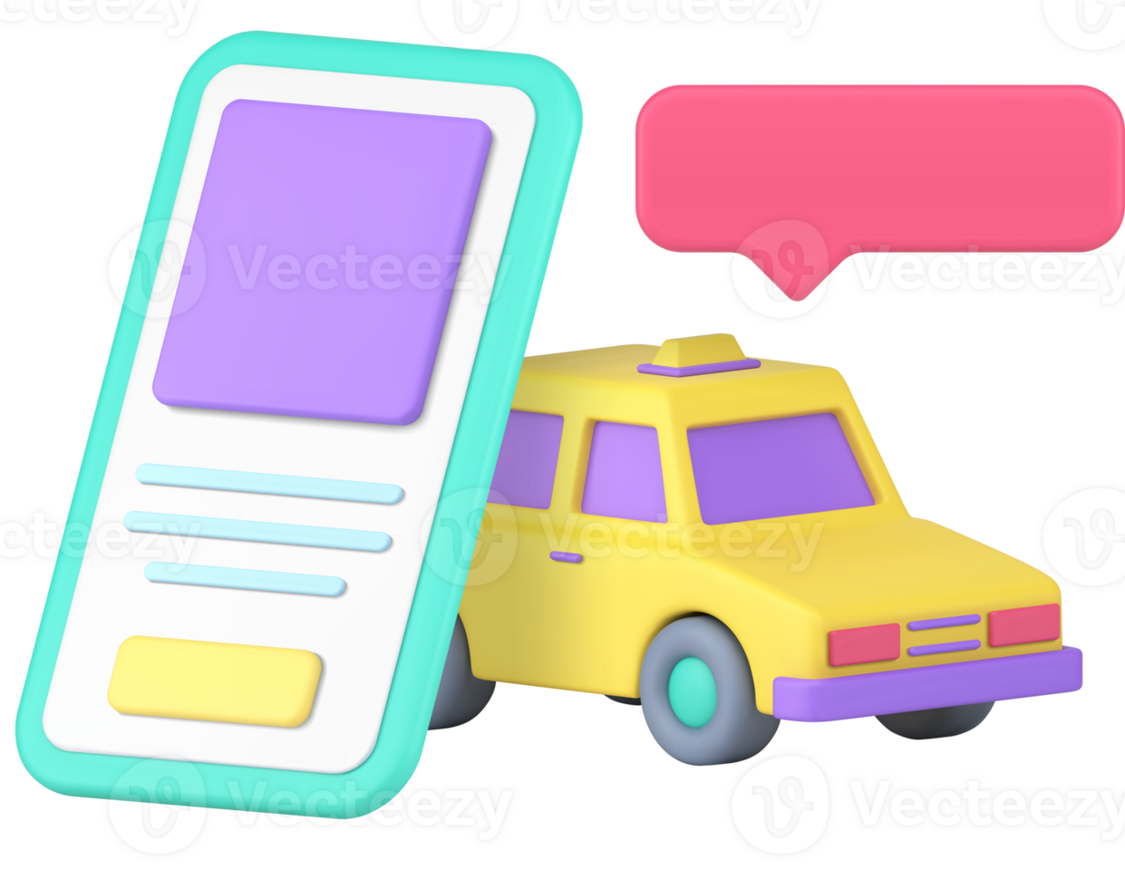 Taxi order online service smartphone app yellow cab with quick tips 3d icon png