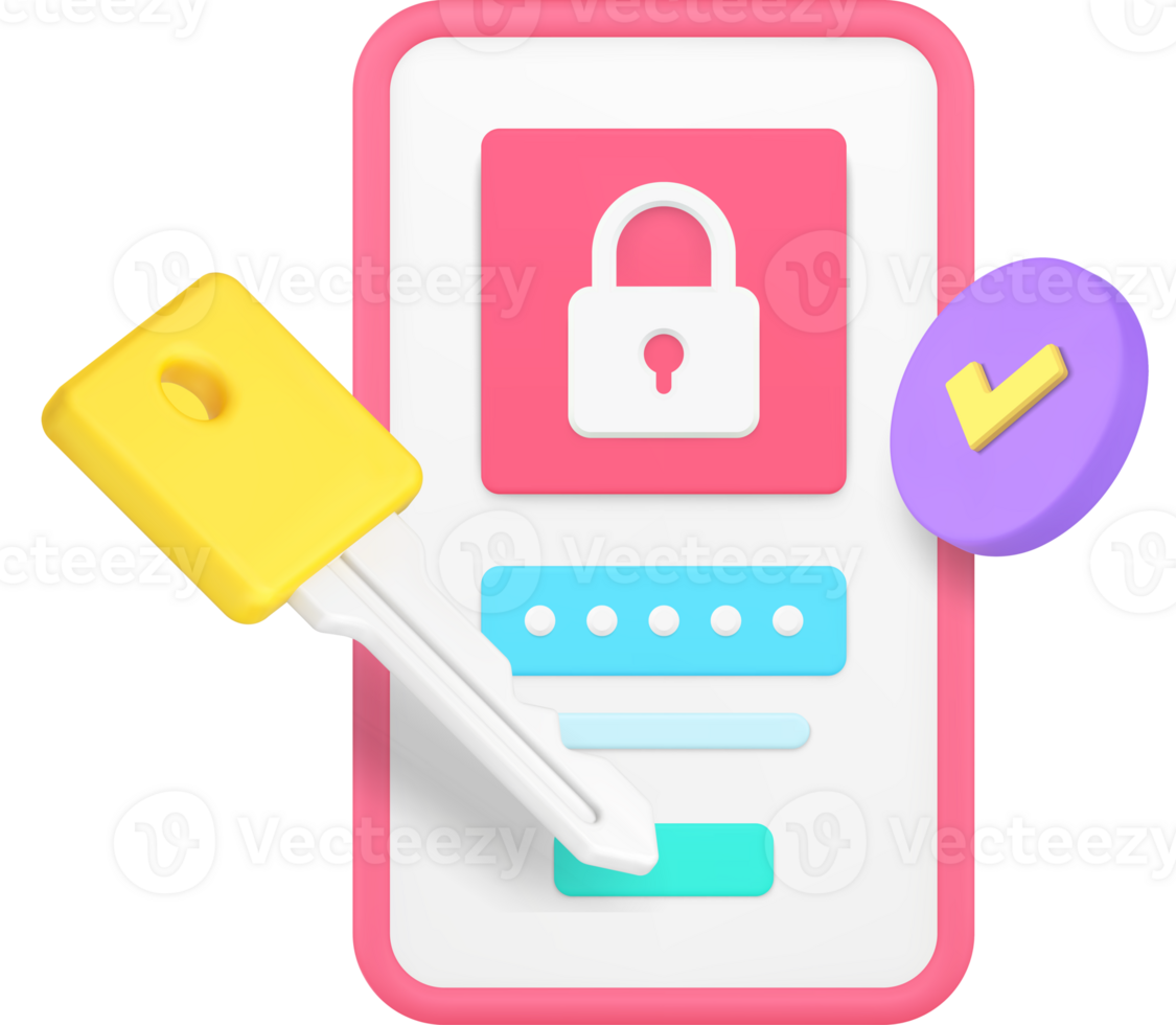 Smartphone personal account application protection password key safety access 3d icon png