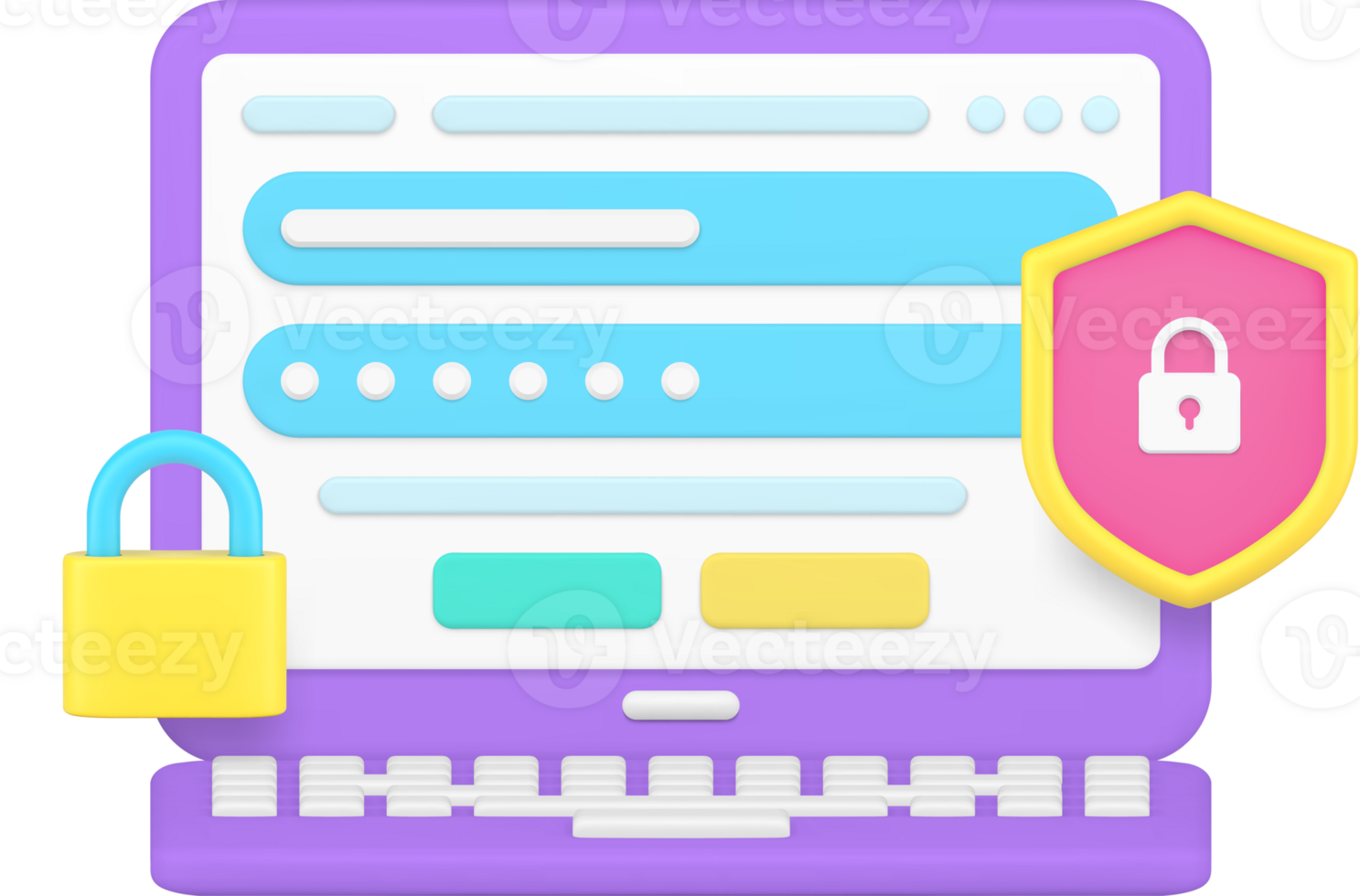 Laptop personal account data protection login password safety access 3d icon png