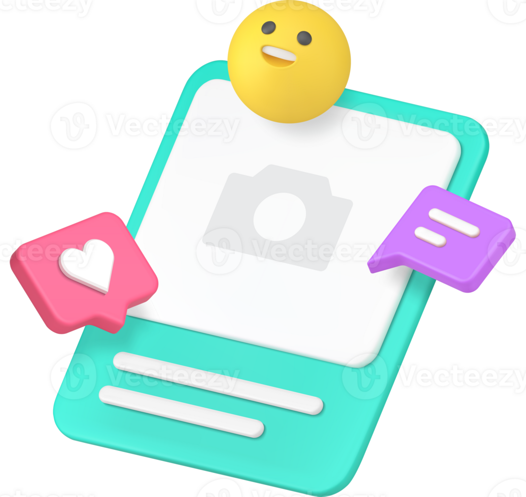 Social network media marketing photo post internet communication blog vlog 3d icon png