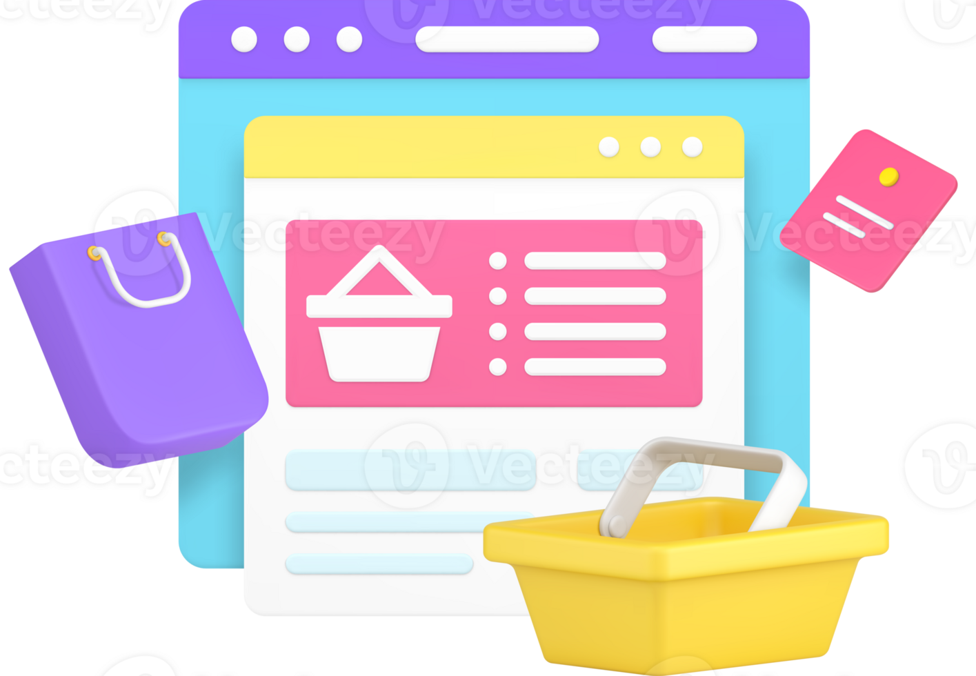 Online shopping marketplace website browser order purchase 3d icon png