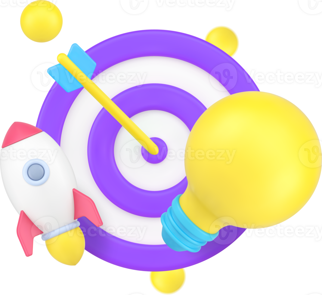 Startup business target innovation idea solution development 3d icon png