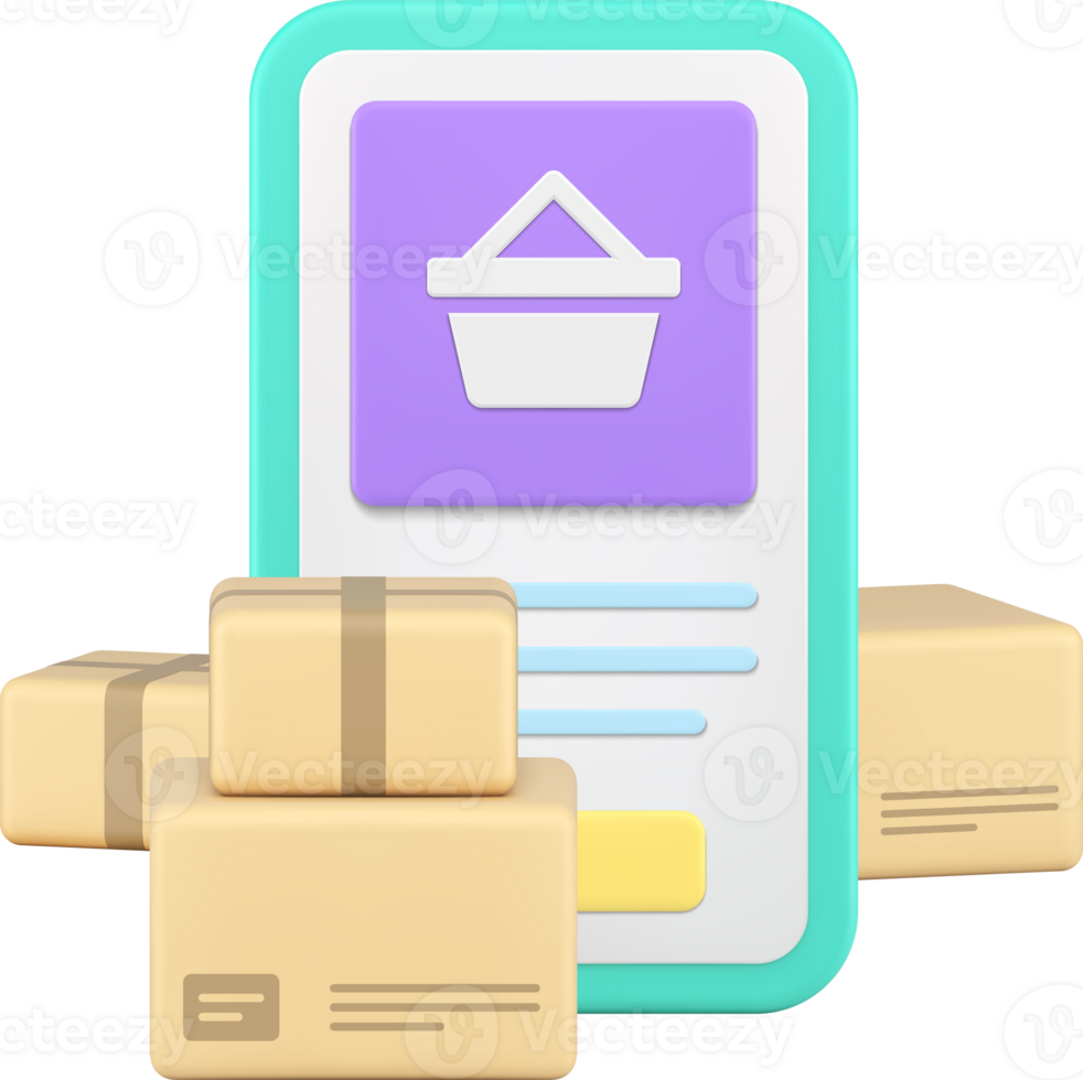 Marketplace online shopping order cargo delivery smartphone application 3d icon png