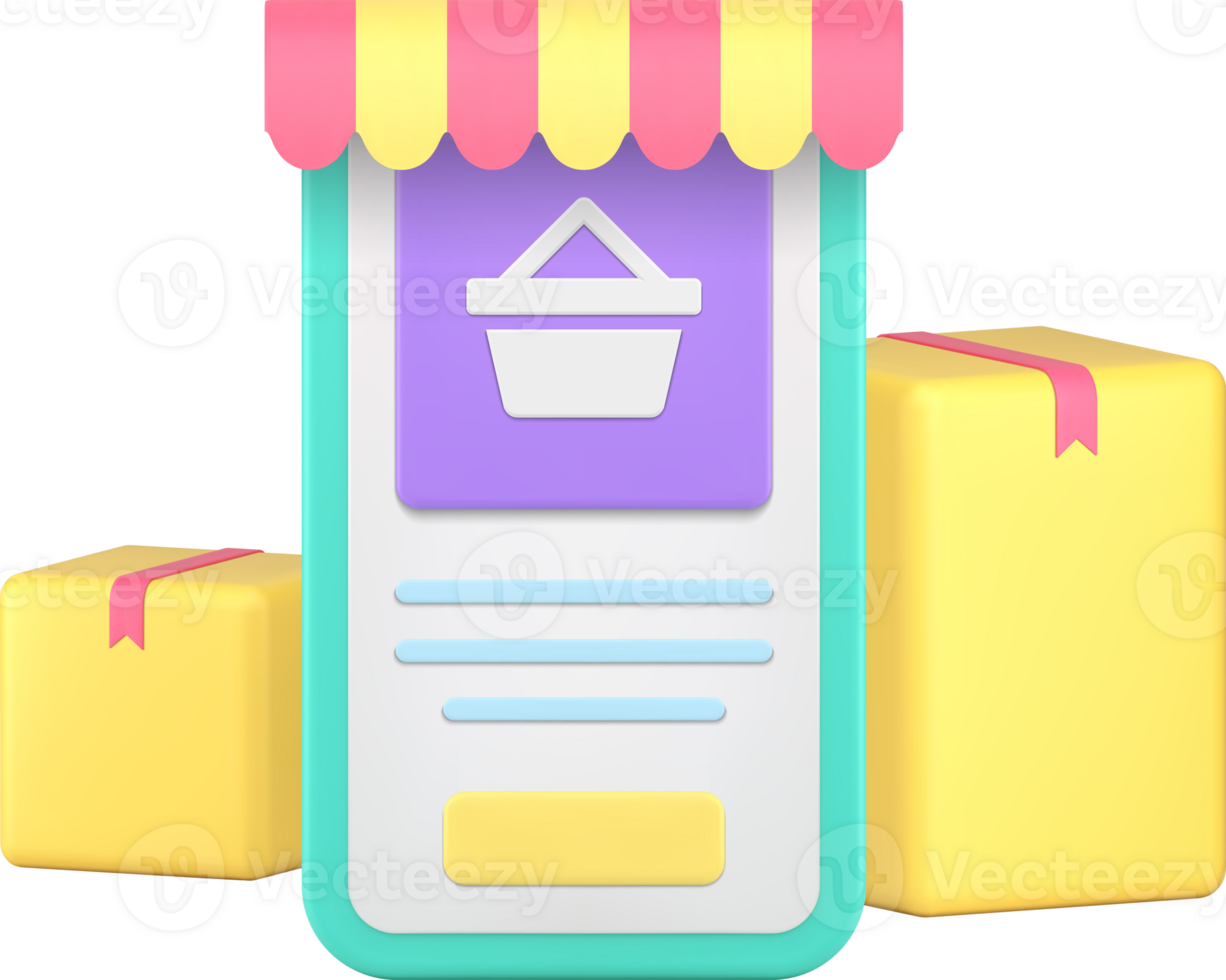 Online shopping marketplace order delivery service smartphone application 3d icon png